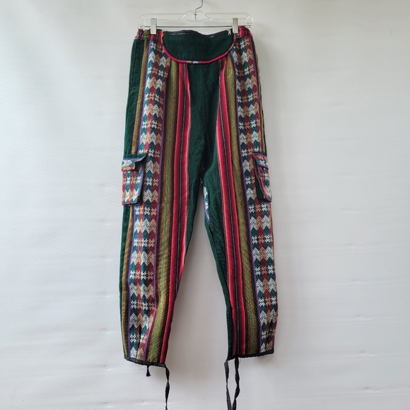 Kilim Peruvian Baggy Cargo Pants Women's Large Boho Folk  Textile Funky Joggers - Picture 1 of 9